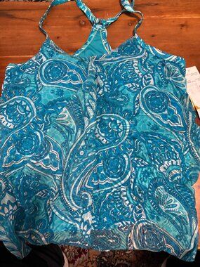 Beach House Women's Swim Top, Blue Paisley Design, 16W, New with Tags